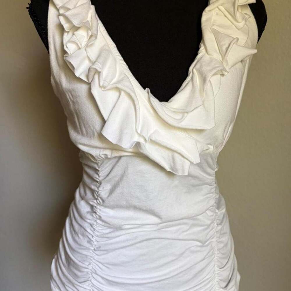 CAbi White Ruffled & Ruched Blouse - M - Picture 1 of 8